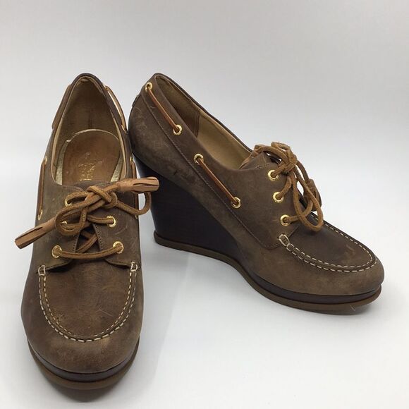 Sperry Shoes - Sperry Top Sider Brown Nubuck Leather Wedges Sz 9.5